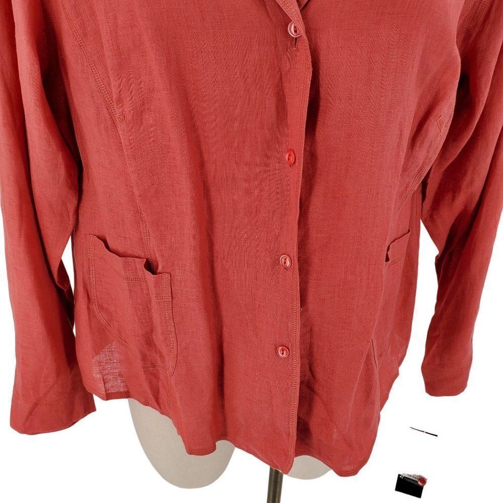 Jones New York Collection Woman Jacket Linen Button Terracotta Size 14W New - Picture 4 of 8